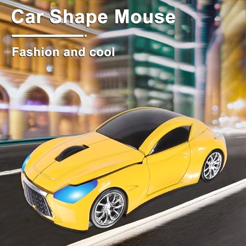 Sleek Yellow Wireless Car Mouse – Cool Sports Car Design for Enhanced Precision with 1600 DPI Optical Technology | Lightweight & Portable USB Receiver Mouse for Laptops, PCs, and Travel | Perfect Gift for Tech Lovers and Professionals