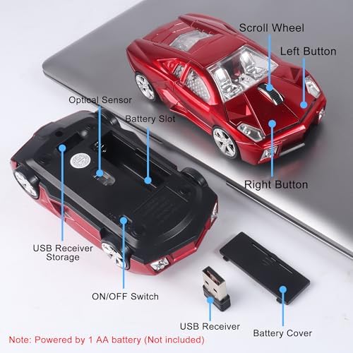 Rev Up Your Productivity with the CHUYI Sports Car Shaped Wireless Mouse – 1600 DPI, Cordless Optical Design for Effortless Use at Home, School, or Office, Perfect Gift for Tech Enthusiasts (Vibrant Blue)