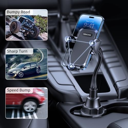 Elevate Your Driving Experience with the Miracase 2025 Universal Rotatable Cup Phone Holder – Adjustable Neck Car Mount Compatible with i Phone, Samsung, Google Smartphones – Sturdy Design for Safe Navigation Access and Hands-Free Calls