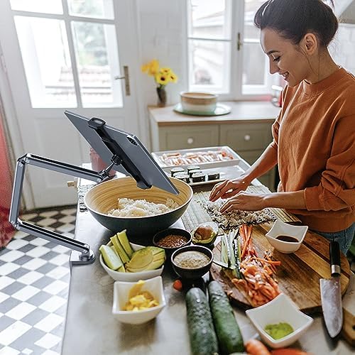 Premium Adjustable Aluminum Alloy Tablet Stand for Desk – Versatile Foldable Arm Holder for i Pad Pro, Air & Mini, Samsung Galaxy Tab S9/FE/A9/S6 – Ergonomic Design for Enhanced Productivity & Comfort – Ideal for Home Office & Streaming