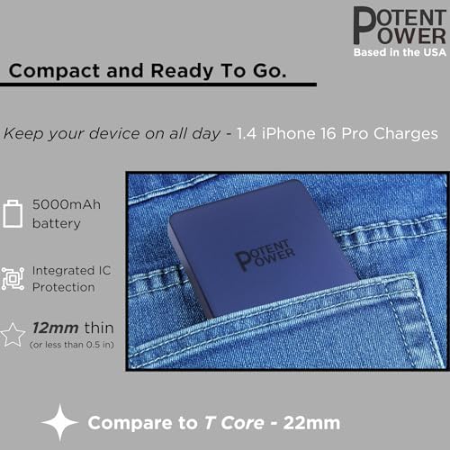 Ultra-Slim 5000 m Ah Mag Safe Wireless Power Bank for i Phone – Fast 20 W Charging with USB-C Cable – Charcoal Gray Portable Charger for i Phone 16/15/14/13/12 – Enhanced Durability and Travel-Friendly Design