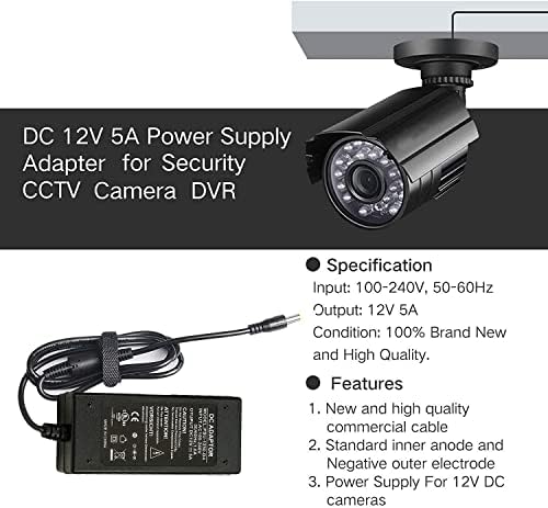 12 V 5 A UL Listed Power Supply with 4-Way Splitter Pigtail Cable – Ultimate Adapter for CCTV Surveillance and LED Lighting Solutions – Reliable Performance & Enhanced Device Compatibility for Security Systems