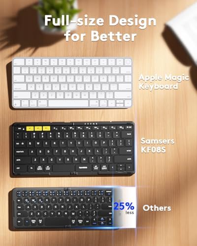 Samsers Foldable Bluetooth Keyboard KF08 – Ultimate Portable Wireless Keyboard with PU Leather Cover for i OS, Android, Windows, and Mac – Ideal Travel Companion for Laptops, Tablets, and Smartphones – Enhanced Comfort and Durability for On-the-Go Professionals