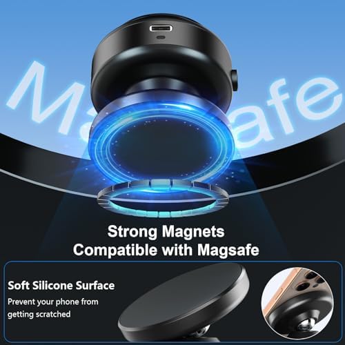 Revolutionary 360-Degree Rotatable Magnetic Car Phone Holder – Electric Vacuum Suction Mount for Flat Surfaces, Perfectly Compatible with Mag Safe i Phones, Sleek Silver Design for Ultimate Convenience and Safety on the Road