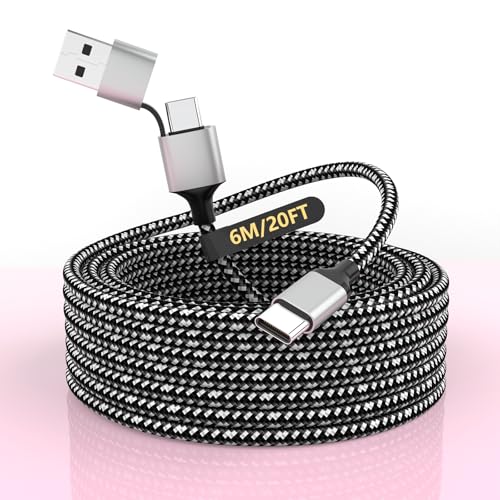 20 FT Extra Long Nylon Braided USB-C Charger Cable for i Phone 15/16 – 3-in-1 60 W Fast Charging Data Cord Compatible with i Pad Pro, Android, Samsung, and Pixel – Ultimate Durability and Flexibility for All Devices
