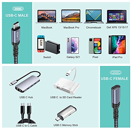 USB-C Extension Cable 3 ft – High-Speed 100 W Fast Charging & 10 Gbps Data Transfer, 4 K Display Compatibility – Ideal for i Phone 16, i Pad, Mac Book, & Dell – 2-Pack Black for Enhanced Connectivity & Versatile Use