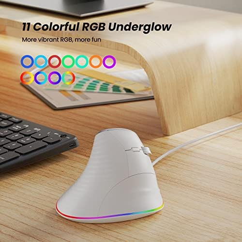 Nulea M504 Ergonomic Wired Vertical Mouse with 4 Adjustable DPI Settings and 11 RGB Lighting Modes – Ultimate Comfort and Precision for Laptop, PC, Desktop, and Mac Users