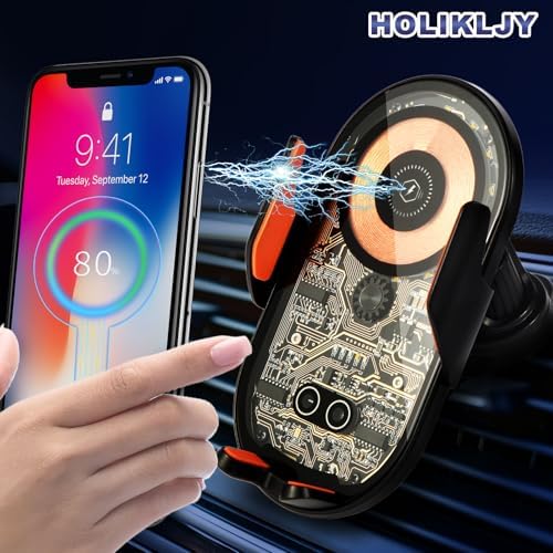 Phone Holders for Your Car with Wireless Chargre – Metal Hook Clip, Auto Clamp Air Vent Cell Phone Car Mount, Hands Free Universal Automobile Cradle Fit for iPhone Android and All Smartphones – Enhanced Compatibility and Speed