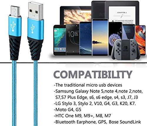 Bynccea 10 FT Nylon Braided Micro USB Charging Cable – 4-Pack Fast Charge Cord for Samsung Galaxy S6, S7 Edge, J3, J7, LG, HTC, Motorola, Sony, Xbox One, PS4 – Durable and Flexible Power Solution for Enhanced Device Compatibility