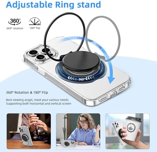 AUROX Magnetic Phone Grip for i Phone 12-16 Series – Transparent White Expandable Holder with Adjustable Kickstand for Secure, Hands-Free Viewing – Ultimate Comfort and Style in Mobile Accessories