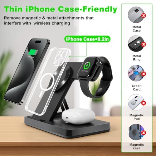 Revolutionary 3-in-1 Magnetic Wireless Charging Station for Mag Safe i Phone 12-16 Series, Effortless Charging Hub for Apple Watch (Series 2-10, Ultra, SE) & Air Pods (3, 2, Pro) – Rapid Charge Technology, Space-Saving Design, Ultimate Device Compatibility and Durability