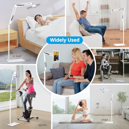 Universal Adjustable Tablet Floor Stand – Versatile 360-Degree Rotating Metal Holder for i Pads, i Phones, and Kindles (4.5-12.9″) – Optimize Your Workspace with a Sturdy, Lightweight Design for Effortless Hands-Free Viewing in Any Setting