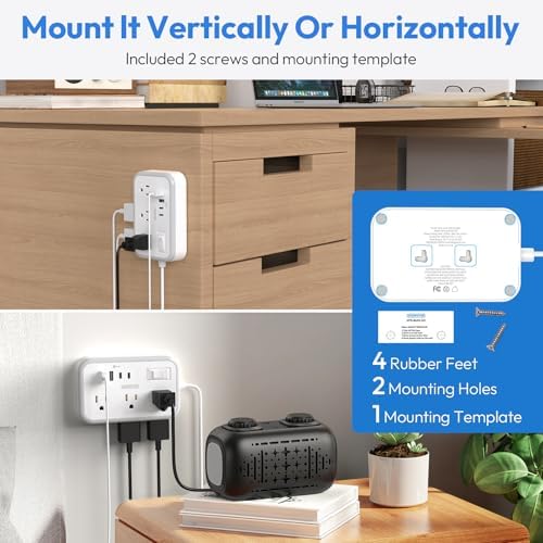 NTONPOWER 6-Outlet Surge Protector Power Strip with 4 USB Charging Ports, Including 2 USB-C Fast Chargers, 5-Foot Flat Plug Extension Cord for Home, Office & Dorm Room – Ultimate Device Protection & Space-Saving Solution