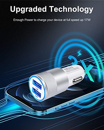 Rapid Charge Dual USB Car Charger Set – 2-Pack, 3.4 A High-Speed Adapter for i Phone 15/14/13/12/11 Pro Max & Samsung Galaxy S23/S22/S21 – Compact Design with Enhanced Safety and Compatibility for Effortless On-the-Go Power Solutions