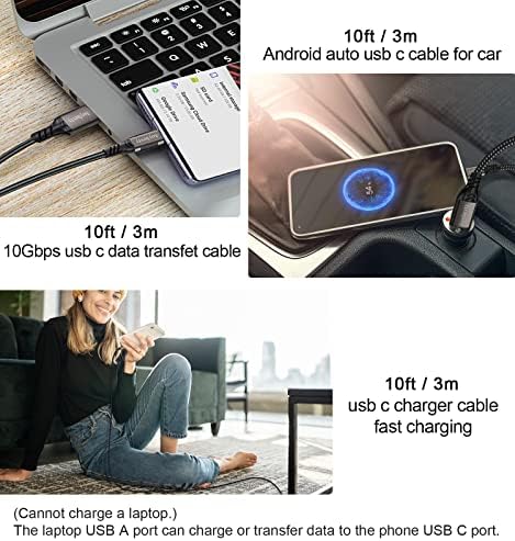 High-Speed USB A to USB C Cable (3.3 FT & 10 FT) – 10 Gbps Data Transfer, 60 W Fast Charging for Samsung Galaxy S23/S22/S21/S20/S10 Ultra & All Type C Devices – Durable Nylon Braided Design for Ultimate Flexibility and Performance