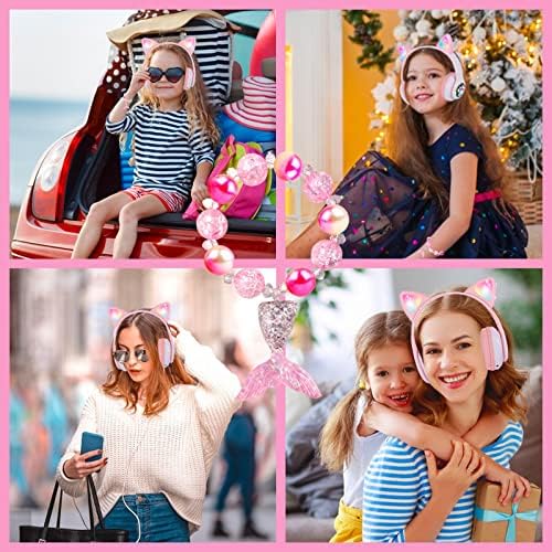 Playful Wireless Cat Ear Headphones for Kids – Bluetooth Audio with LED Lights, Foldable Design & Built-in Microphone for Gaming and Travel – Ultimate Gift for Trendy Young Girls