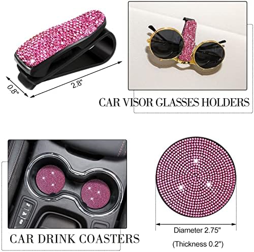 Transform Your Vehicle with Tallew’s 20-Piece Bling Car Accessories Set for Women – Stylish Rhinestone Car Decor, Hands-Free Phone Holder, Rapid Dual USB Charger, Practical Glasses Holders, Chic Pink Interior Essentials for Glamorous Driving Experience