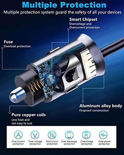 Dual-Port USB C Car Charger with 50 W Power Delivery – Super Fast Charging Adapter for i Phone 15/14 & Galaxy S24/S23 – Includes 4 ft Type C Cable – Enhanced Compatibility for Android Devices – Compact & Durable Cigarette Lighter Charger for On-the-Go Power Solutions
