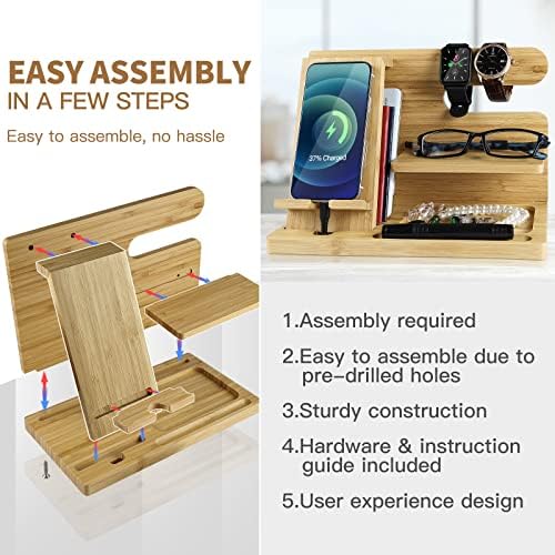Premium Bamboo Multi-Device Charging Dock: AICase Elegant Wooden Nightstand Organizer for Smartphones, Tablets & Smartwatches – Stylish & Durable Solution Ideal for Home and Office Decluttering