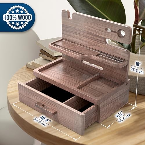 BarvA Phone Docking Station with Drawer Organizer | Night Stand Desk Charging Station | Upgraded Nightstand Organizer | Dresser Smart Watch Earbuds Phone Stand | Room Decor Gifts for Women Men Mom – Enhanced Compatibility and Speed