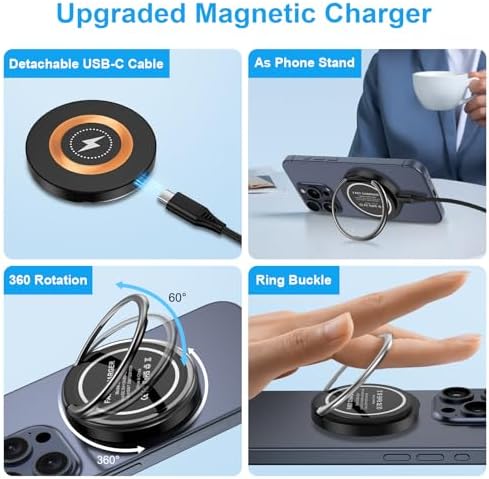 Ultra-Fast 15 W Magnetic Wireless Charger Dock with Kickstand for i Phone 16 & Samsung Galaxy S25 – Enhanced Charging Station with USB-C Adapter for Seamless Compatibility and Optimal Speed – Advanced Smart Chip Technology for Safe Charging – Perfect for All Android Phones and Pixel 9 Series – Sleek Non-Slip Design for Stability and Convenience – Experience 40% Faster Charging and Built-In Foreign Object Detection for Worry-Free Use – Versatile Kickstand Feature for Hands-Free Viewing – Ideal for Travel and Everyday Use – Includes 3 ft USB-C Cable and 20 W PD Adapter for a Complete Charging Solution – 12-Month Warranty and Responsive Customer Support Included – Elevate Your Charging Experience Today!