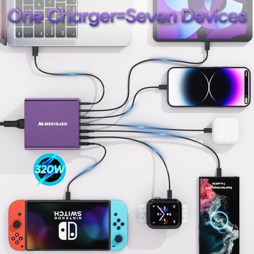 Elevate Your Charging Game with the 65 W Ga N 7-Port Aluminum USB-C Power Hub – High-Speed Multi-Device Charger for Mac Book Pro, i Pad Pro, and i Phone – Lightweight, Travel-Friendly Design with Advanced Safety Features for Efficient Power Delivery