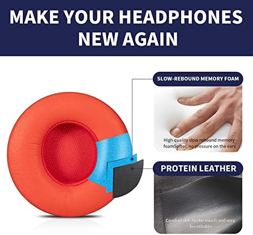 Damex Premium Thickened Replacement Ear Pads for Beats Solo 2/3 Wireless Headphones – Comfortable Red Earpads with Enhanced Sound Isolation and Easy Installation for Ultimate Listening Experience