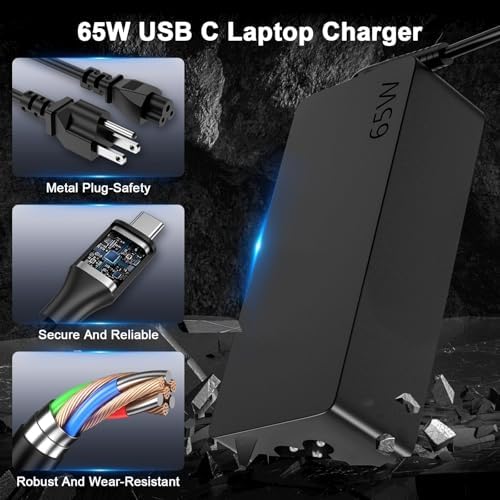Efficient 65 W USB-C Laptop Charger for Lenovo Think Pad & Yoga Series – Ultra-Fast Charging Power Adapter with Broad Compatibility for T14, T480, T490, X1 Carbon, Flex 5 & More – Sleek, Lightweight Design with Advanced Safety Features for Professionals on the Move