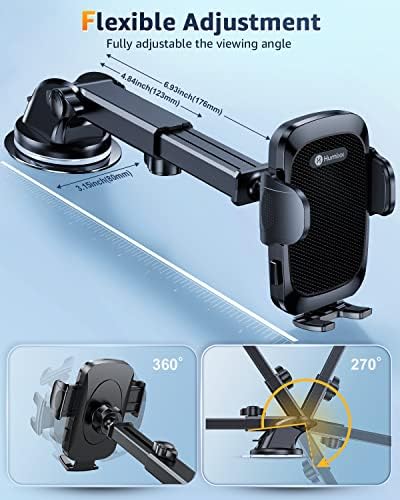 Humixx Military-Grade Universal Phone Mount for Cars – Secure Dashboard, Windshield & Air Vent Holder for i Phone 14 Pro Max and Samsung Devices – Hands-Free Convenience with 360-Degree Rotation and Robust Suction Power for Enhanced Safety and Efficiency