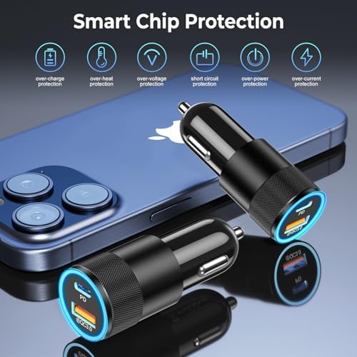 38 W Dual Port USB C Car Charger – Ancekoy 6 Pack Fast Charging Adapter with PD/QC 3.0 for i Phone, Samsung, Google Pixel – Universal Compatibility & Sleek Design for On-the-Go Power Solutions