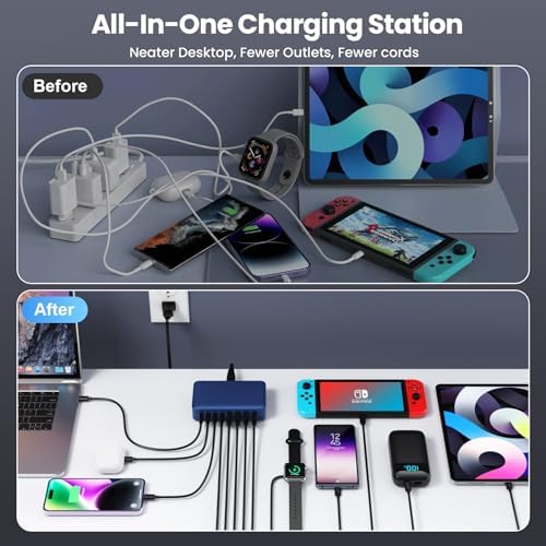 200 W Ga N III USB C Charging Hub – 6-Port Fast Charging Station for Laptops and Devices – PD 65 W Compatible with Mac Book Pro, i Pad, i Phone 15/16, Galaxy S23/S24, Steam Deck & More – Ultimate Universal Charger for Home, Office & Travel
