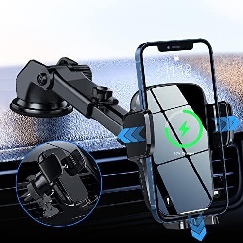 Ultimate Wireless Car Charger Mount – 15 W Fast Auto-Clamping Phone Holder for i Phone 16/15/14/13/12 Pro Max, Samsung Galaxy, LG & More – Versatile Dashboard, Windshield & Air Vent Compatibility with Safety Features for Effortless Charging on the Go