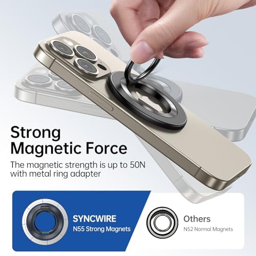 Syncwire Magnetic Phone Ring Holder – Titanium Alloy Kickstand for i Phone 12-16 Pro Max & Compatible Android Devices – Ergonomic Design, Enhanced Mag Safe Stability, Lightweight Grip for Ultimate Hands-Free Convenience