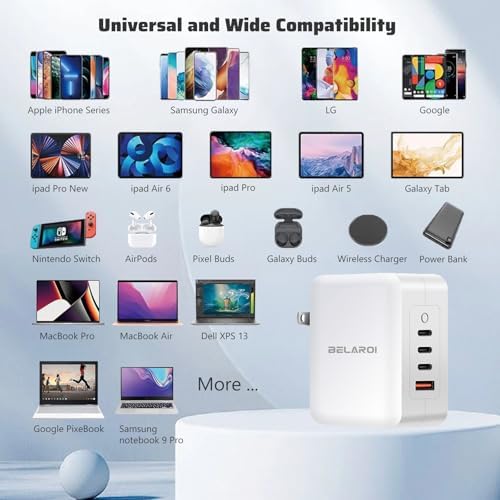 140 W USB-C Fast Charging Wall Charger with 4 Ports – Compact & Lightweight Ga N Charger for i Phone, Galaxy, i Pad & More – Foldable Design for Ultimate Portability – Power Delivery 3.1 Technology for Rapid Device Charging – Universal Charging Solution for Home & Travel