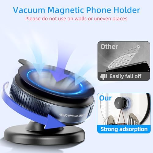 Revolutionary 360° Adjustable Magnetic Phone Holder with Suction Cup – Versatile Cell Phone Mount for Mag Safe i Phones in Kitchen, Bathroom, and Office – Sleek Black Design for Optimal Viewing and Hands-Free Convenience