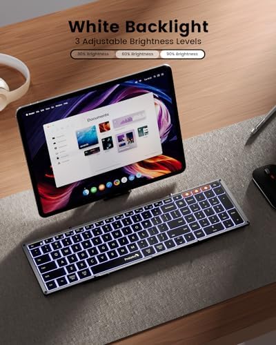 Proto Arc XK01 Plus Backlit Foldable Bluetooth Keyboard – Ultimate Portable Multi-Device Wireless Keyboard for Travel, Featuring Rechargeable Battery and Full-Size Design for i Pad, Tablet, Smartphone, Laptop, and PC Use