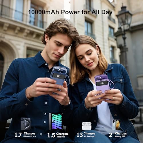 Ultimate 10000 m Ah Portable Power Bank with Built-in Charging Cable and LED Power Indicator – Travel-Ready External Battery Pack for i Phone 16/15, Samsung S22, and Android Devices – Unmatched Compatibility and Rapid Charging for On-the-Go Lifestyles