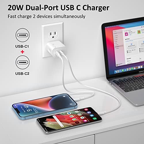 20 W Dual USB-C Fast Charger Block – Compact 2-Port Power Adapter for i Phone 16 Series, i Pad & Samsung Galaxy – Travel-Friendly Wall Charger with Enhanced Safety Features for Rapid Device Charging