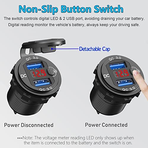 Premium 12 V USB Outlet Dual Quick Charge 3.0 Pack – Waterproof Aluminum Charger with LED Voltmeter & Power Switch for Marine, Motorcycle, Truck, Golf Cart, RV, and Car – Ultimate Charging Solution for Active Lifestyles