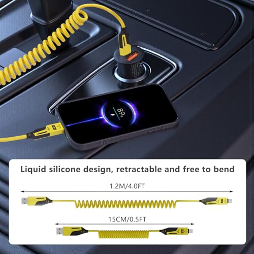 Versatile 4-in-1 Coiled USB C Cable – 4 ft – 65 W Fast Charging Solution for Phones, Laptops, and More – Durable Liquid Silicone Design in Pink – Tangle-Free Convenience, 2-Pack for Enhanced Compatibility and Speed