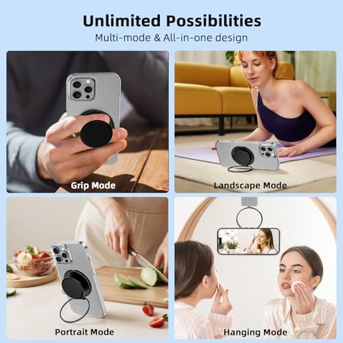 AUROX Magnetic Phone Grip for i Phone 12-16 Series – Transparent White Expandable Holder with Adjustable Kickstand for Secure, Hands-Free Viewing – Ultimate Comfort and Style in Mobile Accessories