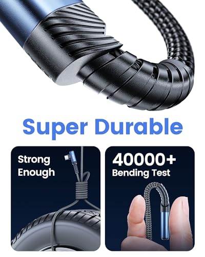 10 ft Braided USB to USB C Cable (2 Pack) – 90 Degree Right Angle Fast Charging Cord for i Phone 16/15 Series, Samsung Galaxy S10/S10+, LG V30, Nintendo Switch – Ultimate Durability and Flexible Connectivity