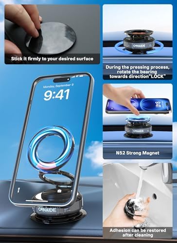 Ultimate Magnetic Car Phone Holder – 360° Adjustable Mount with Superior Vacuum Suction for Maximum Stability, Compatible with i Phone 16/15/14 Series & All Android Devices, Perfect for Seamless Navigation and Hands-Free Convenience, Durable Design Enhancing Safe Driving Experience