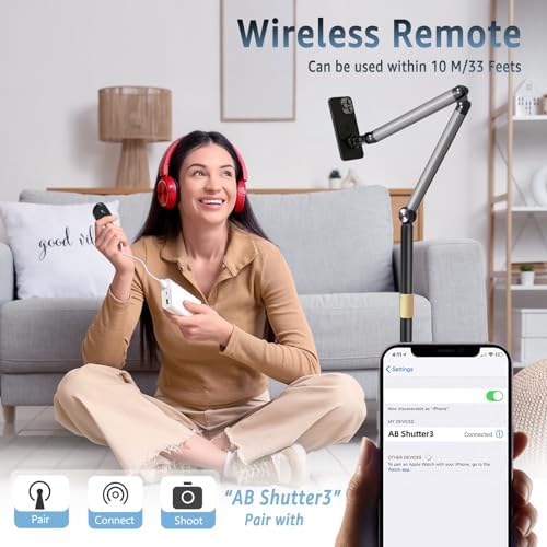 Magnetic Phone Floor Stand, Aluminum iPhone Overhead Stand with Adjustable Arm & Remote for Multi-Angle Creative Shooting, Stable Stand for iPhone/Android – Enhanced Compatibility and Speed