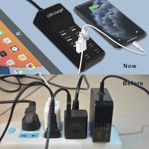 10-Port USB Charging Station – Fast Charging Dock with 6 USB-A & 4 USB-C Ports for Phones, Tablets, and Smartwatches – Sleek White Multi-Device Charger for Home and Office Efficiency