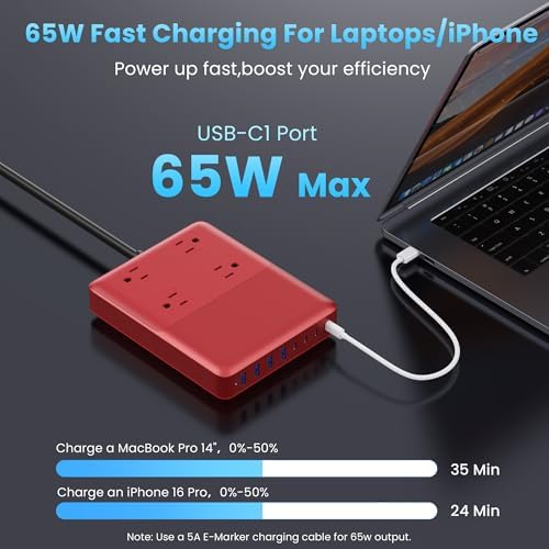 Revolutionize Your Charging Setup with the 12-in-1 USB C Power Strip – 200 W Ga N IV Fast Charger with 4 AC, 4 USB-A, and 4 USB-C Ports, Perfect for Mac Book and i Phone 16/15/14 – 5 ft Cord for Ultimate Flexibility in Home and Office Environments