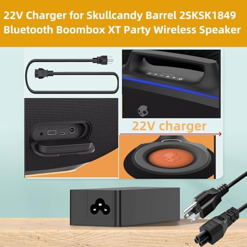 High-Performance 22 V Charger for Skullcandy Barrel Bluetooth Boombox XT – Essential AC Adapter for Uninterrupted Audio Bliss with Skullcandy Barrel 2 Models SKSK1849 RY72 A220320 M2 2 SKAC1890 B0 W2 – Quick Charge Power Cord for Portable Sound Enjoyment and Enhanced Listening Experience