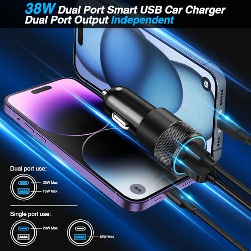 38 W Dual-Port USB C Car Charger – Fast Charging Adapter for i Phone, Samsung & Google Pixel – Compact Cigarette Lighter Charger – 5-Pack for Ultimate Compatibility & Convenience on the Go