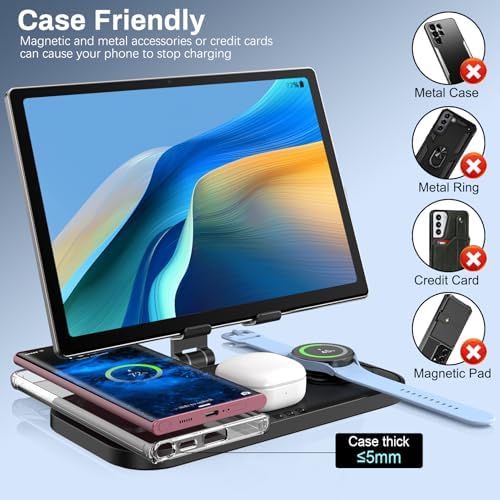 Ultimate 4-in-1 Wireless Charging Station for Samsung Devices – Foldable Charger Stand for Galaxy S24 Ultra, Note 20, Flip5, Galaxy Watch 6/5/4, Buds & More – Rapid Charge with Enhanced Compatibility & Safety Features