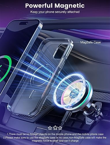 MOKPR Magnetic Wireless Car Charger Mount – Effortless Air Vent Attachment for i Phone 16/15/14/13/12 Series – Hands-Free Charging with Vibrant LED Status Indicator – Secure Magnetic Cup Holder Design for Ultimate Convenience on the Road – Premium Quality Mobile Accessory for Safe Driving Experience